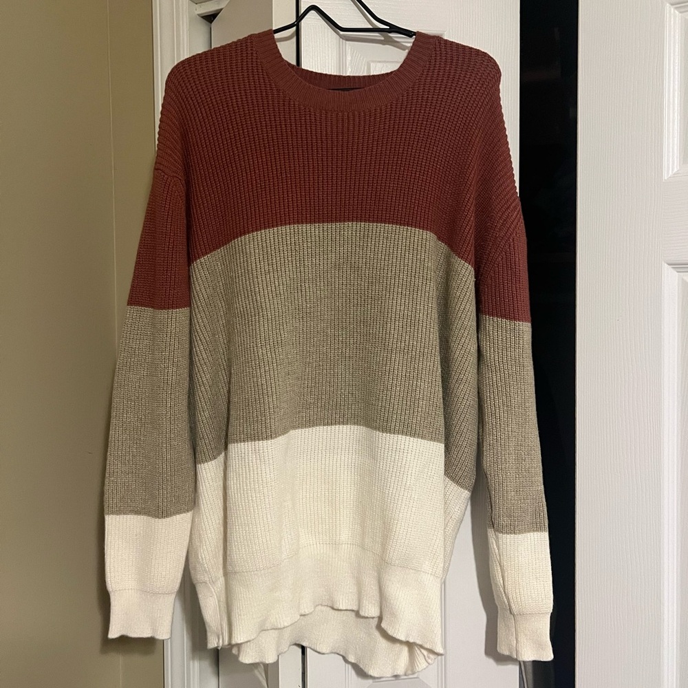 Macaron Knit Long Sleeve Color Block Sweater